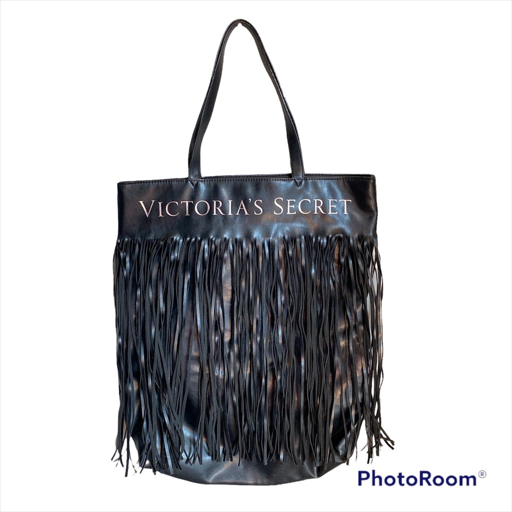 Victoria’s Secret Black Faux Leather Tassel Tote Bag